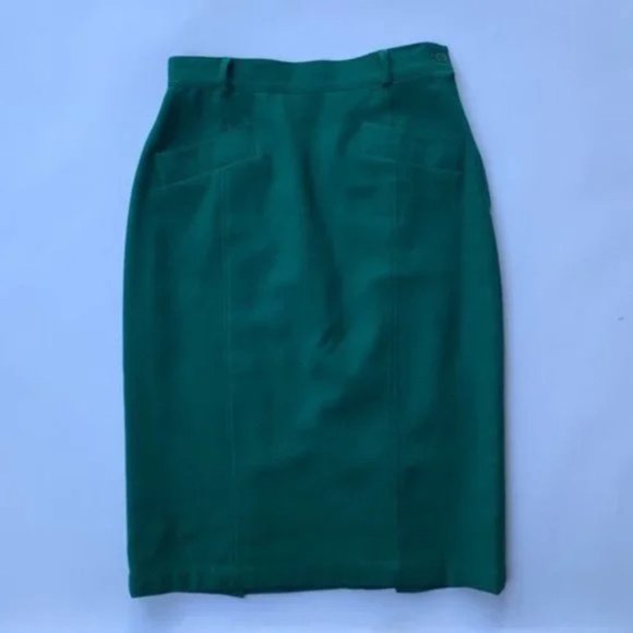 [SOLD] PURE Wool 50's Teal Green High waisted Pin-up Pencil Skirt Pockets Small - Picture 1 of 13